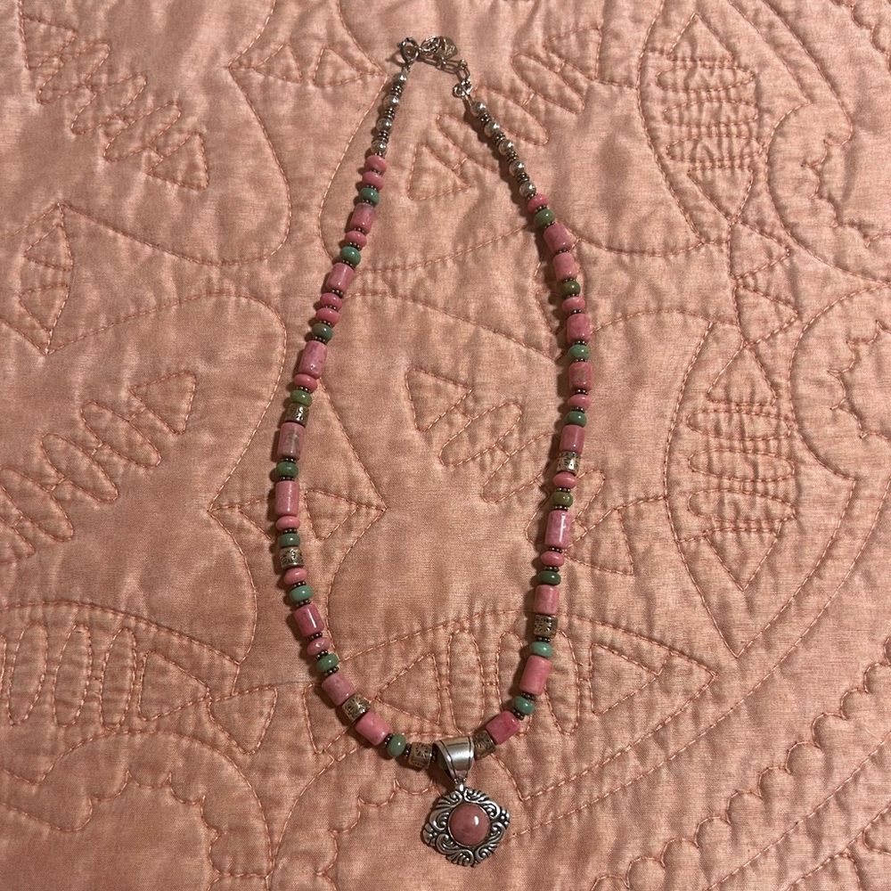 Carolyn Pollack Pink Rhodonite & Green Turquoise Necklace